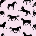 Seamless pattern of silhouettes of horses, black images isolated on a white background. Royalty Free Stock Photo